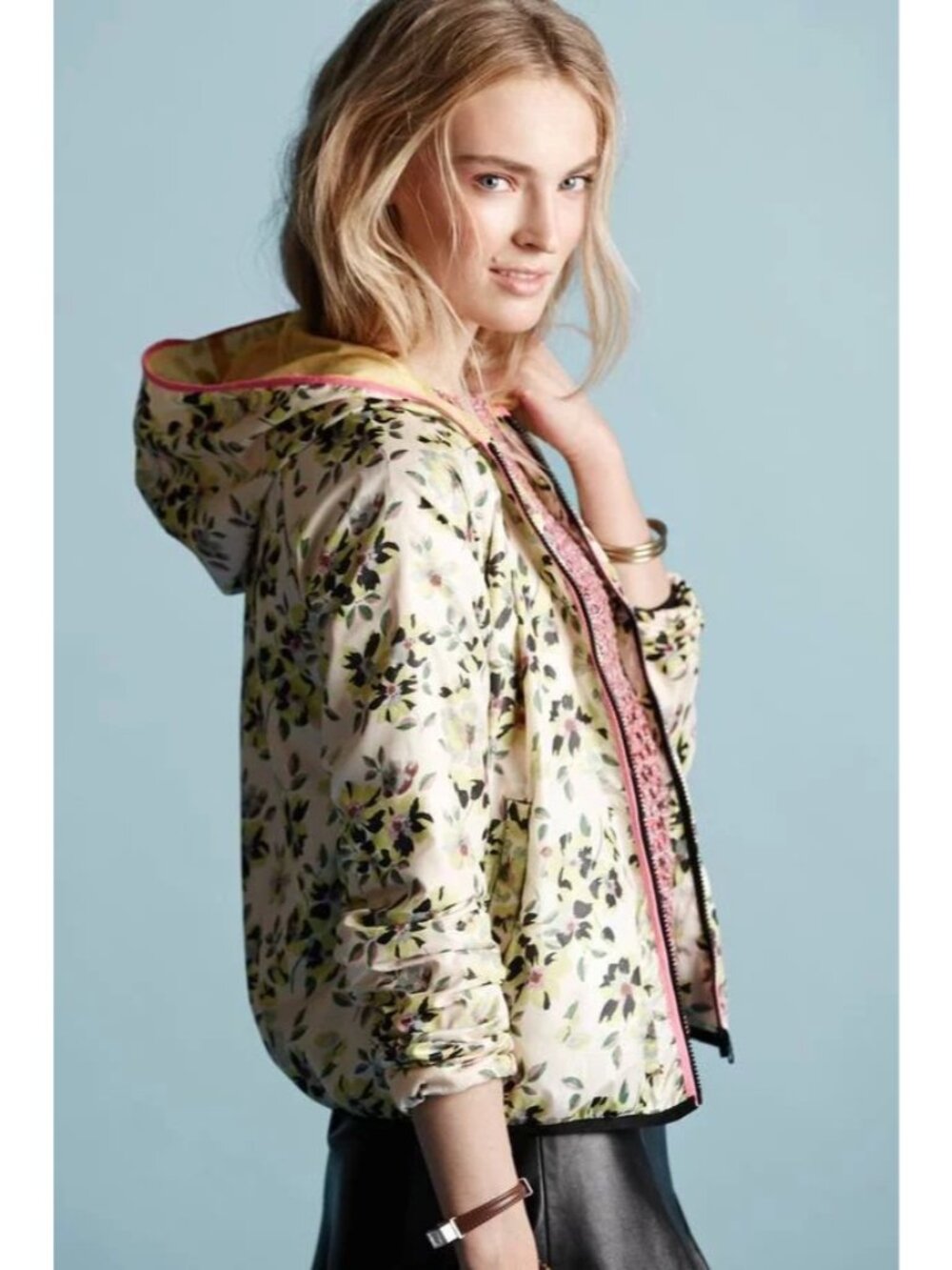 ESSENTIEL ANTWERP Anthropologie Azalee Windbreaker Floral Hooded Jacket 34 US XS